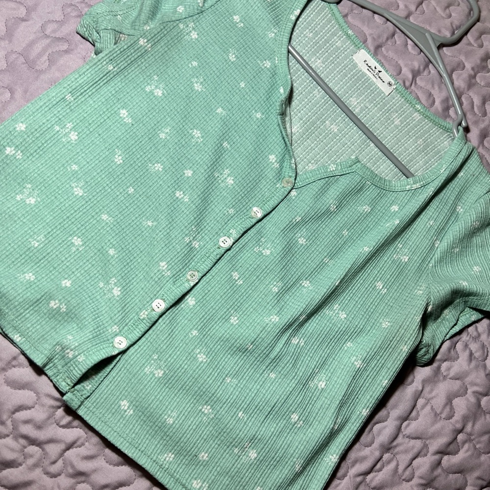 Bright Green White Flowered Patterned Top